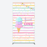 Lofaris Sweet One First Birthday Rectangle Backdrop for Girl Ice Cream Cone and Sprinkles Pastel Here’s The Scoop Party Banner