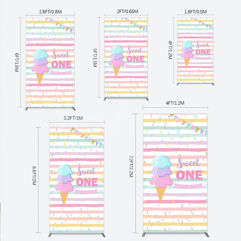 Lofaris Sweet One First Birthday Rectangle Backdrop for Girl Ice Cream Cone and Sprinkles Pastel Here’s The Scoop Party Banner