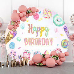 Lofaris Sweet One First Birthday Round Backdrop Ice Cream Candy Land Party Girls Donut and Lollipop Photo Prop Decor