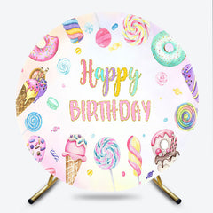 Lofaris Sweet One First Birthday Round Backdrop Ice Cream Candy Land Party Girls Donut and Lollipop Photo Prop Decor