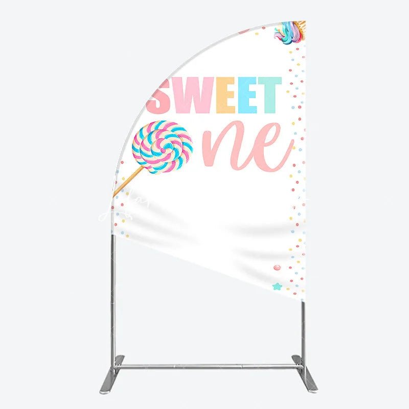 Lofaris Sweet One Pastel Candy Dessert Half Moon Arch Backdrop Colorful First Birthday Party Decoration