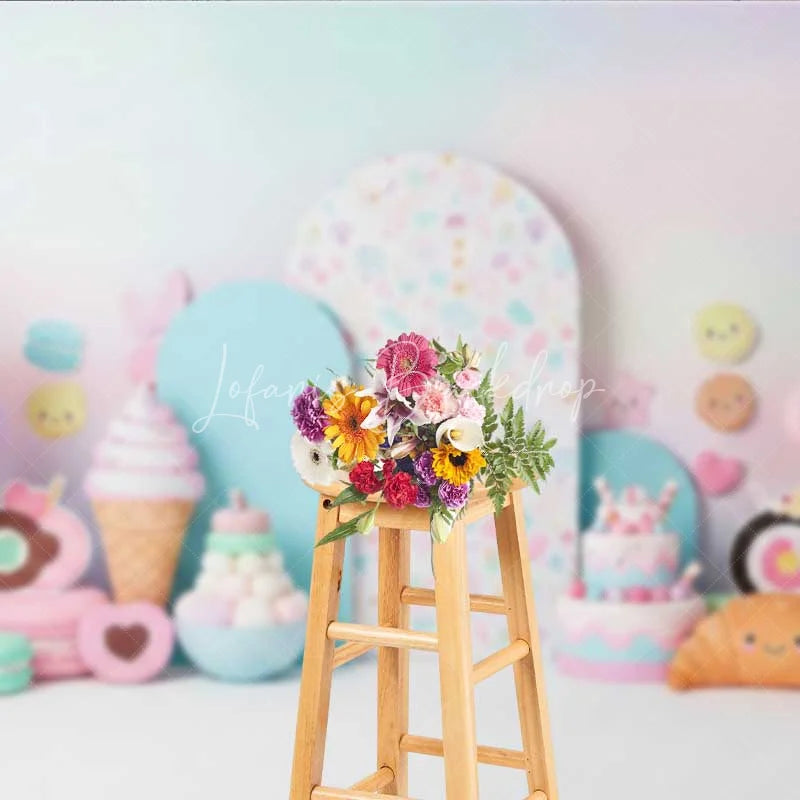 Lofaris Sweet One Sweets Photography Backdrop Pastel Ice Cream and Donut Birthday Background