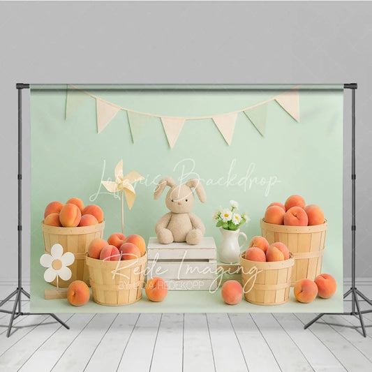 Lofaris Sweet Peach Harvest and Plush Bunny Photo Backdrop Birthday Cake Smash Photography Background