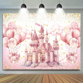 Lofaris Sweet Pink Balloon Castle Happy Birthday Backdrop