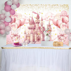Lofaris Sweet Pink Balloon Castle Happy Birthday Backdrop