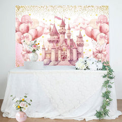 Lofaris Sweet Pink Balloon Castle Happy Birthday Backdrop