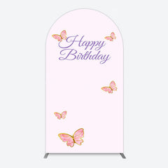 Lofaris Sweet Pink Butterfly Happy Birthday Arch Backdrop