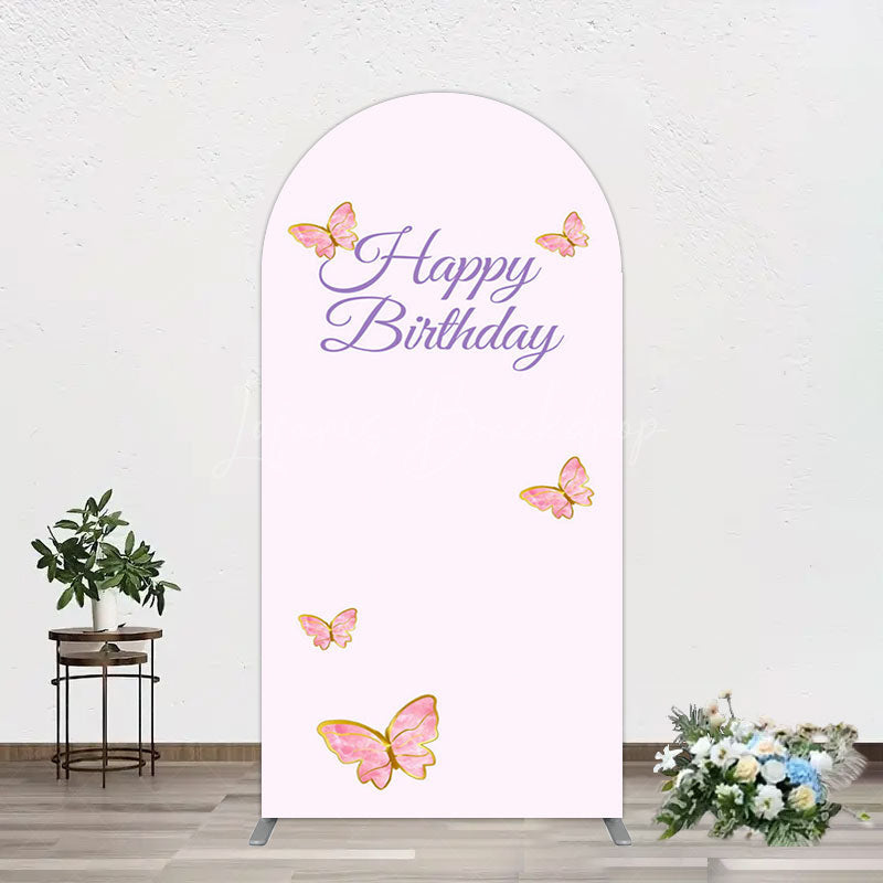 Lofaris Sweet Pink Butterfly Happy Birthday Arch Backdrop