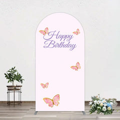Lofaris Sweet Pink Butterfly Happy Birthday Arch Backdrop