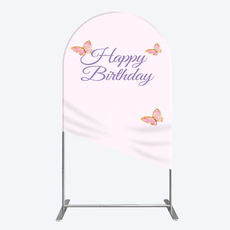 Lofaris Sweet Pink Butterfly Happy Birthday Arch Backdrop