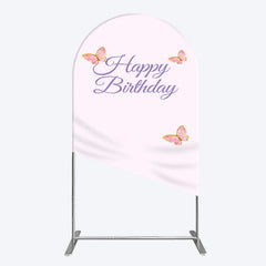 Lofaris Sweet Pink Butterfly Happy Birthday Arch Backdrop