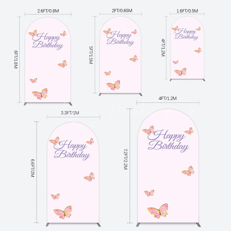Lofaris Sweet Pink Butterfly Happy Birthday Arch Backdrop