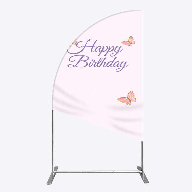 Lofaris Sweet Pink Butterfly Happy Birthday Half Moon Arch Backdrop