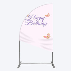 Lofaris Sweet Pink Butterfly Happy Birthday Half Moon Arch Backdrop