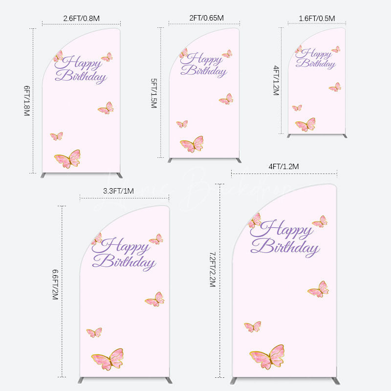Lofaris Sweet Pink Butterfly Happy Birthday Half Moon Arch Backdrop