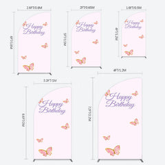 Lofaris Sweet Pink Butterfly Happy Birthday Half Moon Arch Backdrop