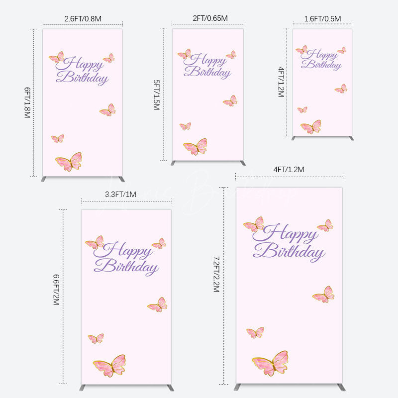 Lofaris Sweet Pink Butterfly Happy Birthday Rectangle Backdrop