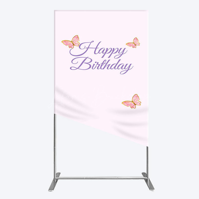 Lofaris Sweet Pink Butterfly Happy Birthday Rectangle Backdrop