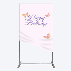 Lofaris Sweet Pink Butterfly Happy Birthday Rectangle Backdrop
