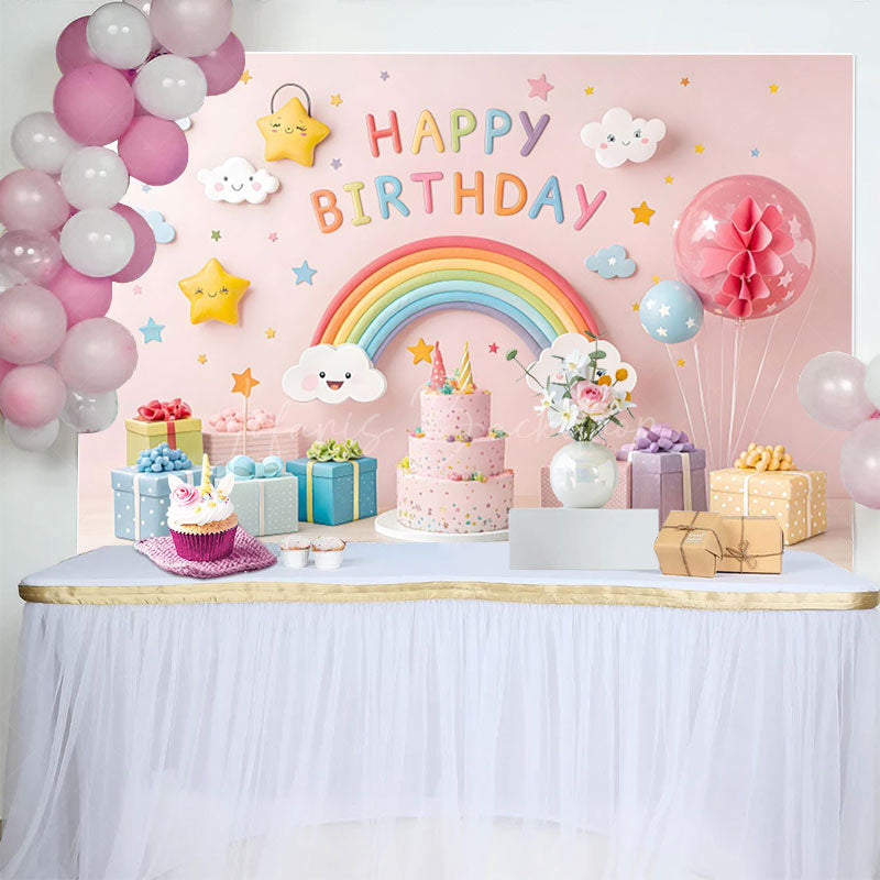 Lofaris Sweet Pink Cute Rainbow Clouds Birthday Backdrop