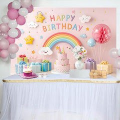 Lofaris Sweet Pink Cute Rainbow Clouds Birthday Backdrop