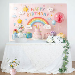 Lofaris Sweet Pink Cute Rainbow Clouds Birthday Backdrop