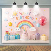 Lofaris Sweet Pink Cute Rainbow Clouds Birthday Backdrop