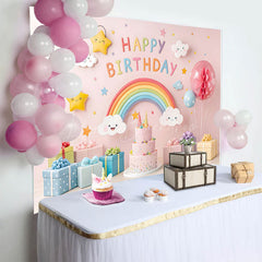 Lofaris Sweet Pink Cute Rainbow Clouds Birthday Backdrop