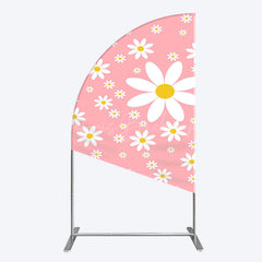 Lofaris Sweet Pink Daisy Cute Happy Birthday Half Moon Arch Backdrop
