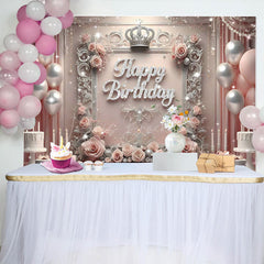 Lofaris Sweet Pink Floral Balloon Crown Birthday Backdrop