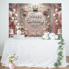 Lofaris Sweet Pink Floral Balloon Crown Birthday Backdrop