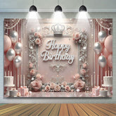 Lofaris Sweet Pink Floral Balloon Crown Birthday Backdrop