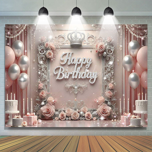 Lofaris Sweet Pink Floral Balloon Crown Birthday Backdrop