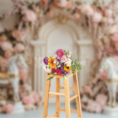Lofaris Sweet Pink Floral Horses Elegant Wedding Backdrop