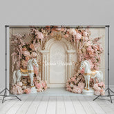Lofaris Sweet Pink Floral Horses Elegant Wedding Backdrop