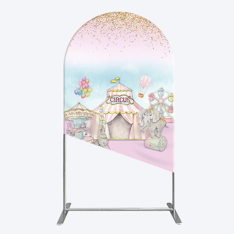 Lofaris Sweet Pink Glitter Circus Birthday Arch Backdrop