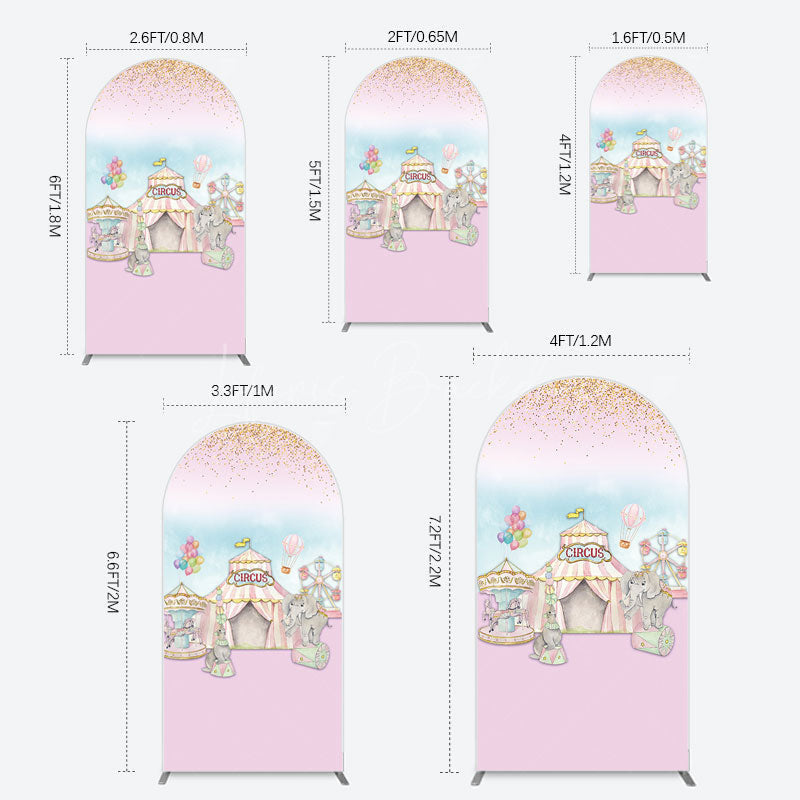 Lofaris Sweet Pink Glitter Circus Birthday Arch Backdrop