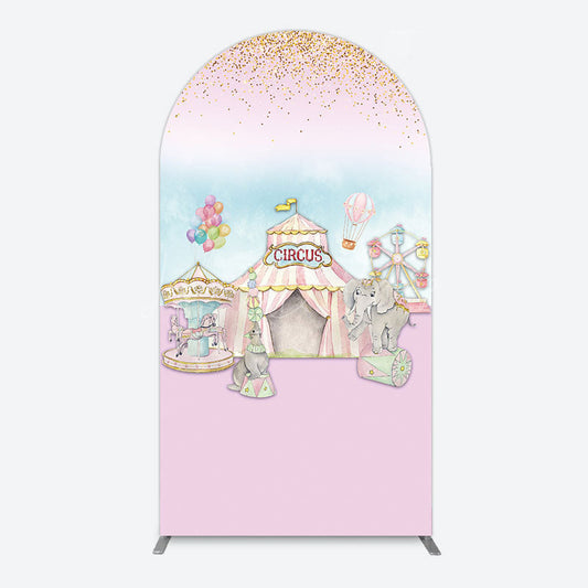 Lofaris Sweet Pink Glitter Circus Birthday Arch Backdrop
