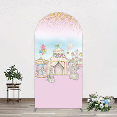 Lofaris Sweet Pink Glitter Circus Birthday Arch Backdrop
