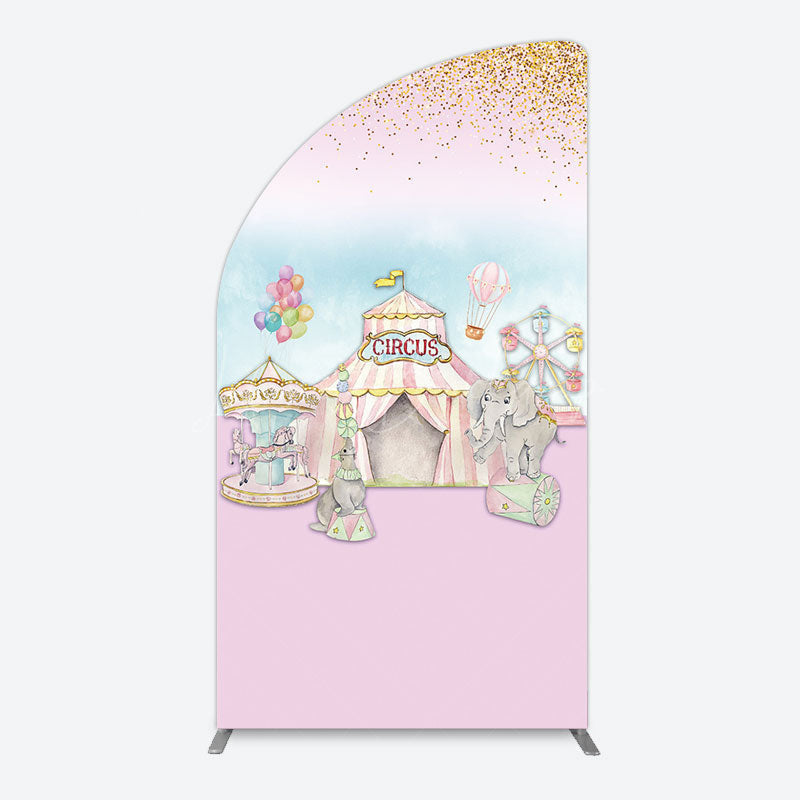Lofaris Sweet Pink Glitter Circus Birthday Half Moon Arch Backdrop