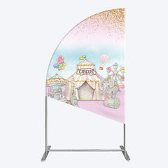 Lofaris Sweet Pink Glitter Circus Birthday Half Moon Arch Backdrop
