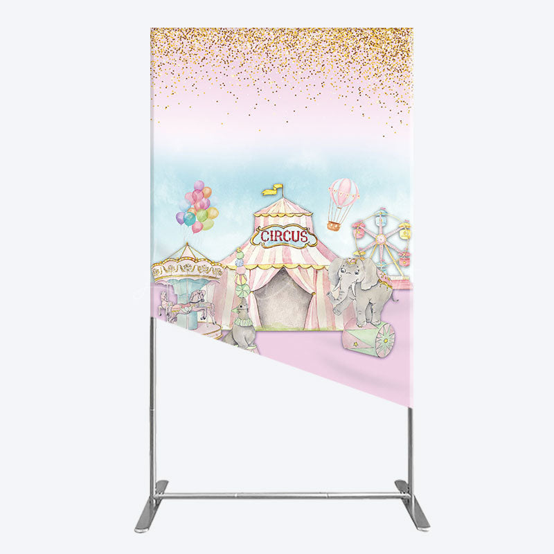 Lofaris Sweet Pink Glitter Circus Birthday Rectangle Backdrop