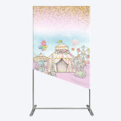 Lofaris Sweet Pink Glitter Circus Birthday Rectangle Backdrop