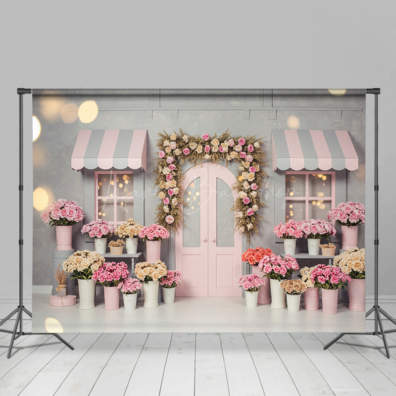 Lofaris Sweet Pink Grey Floral And Bokeh Wedding Backdrop