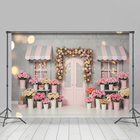 Lofaris Sweet Pink Grey Floral And Bokeh Wedding Backdrop