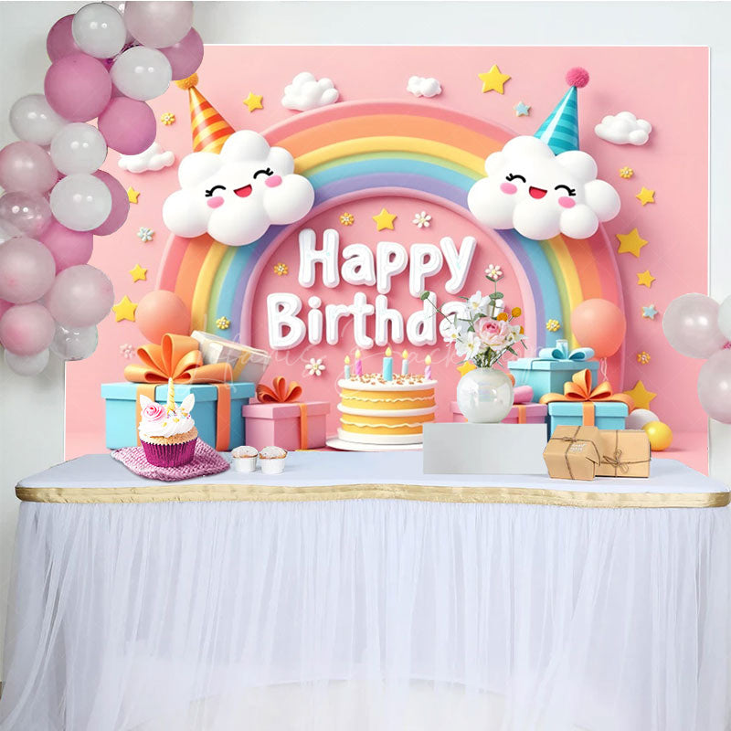 Lofaris Sweet Pink Lovely Rainbow Clouds Birthday Backdrop