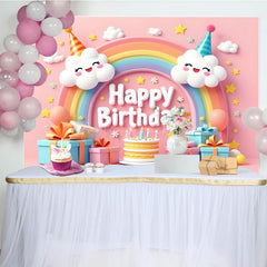 Lofaris Sweet Pink Lovely Rainbow Clouds Birthday Backdrop