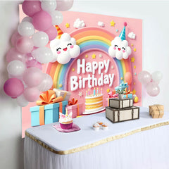 Lofaris Sweet Pink Lovely Rainbow Clouds Birthday Backdrop