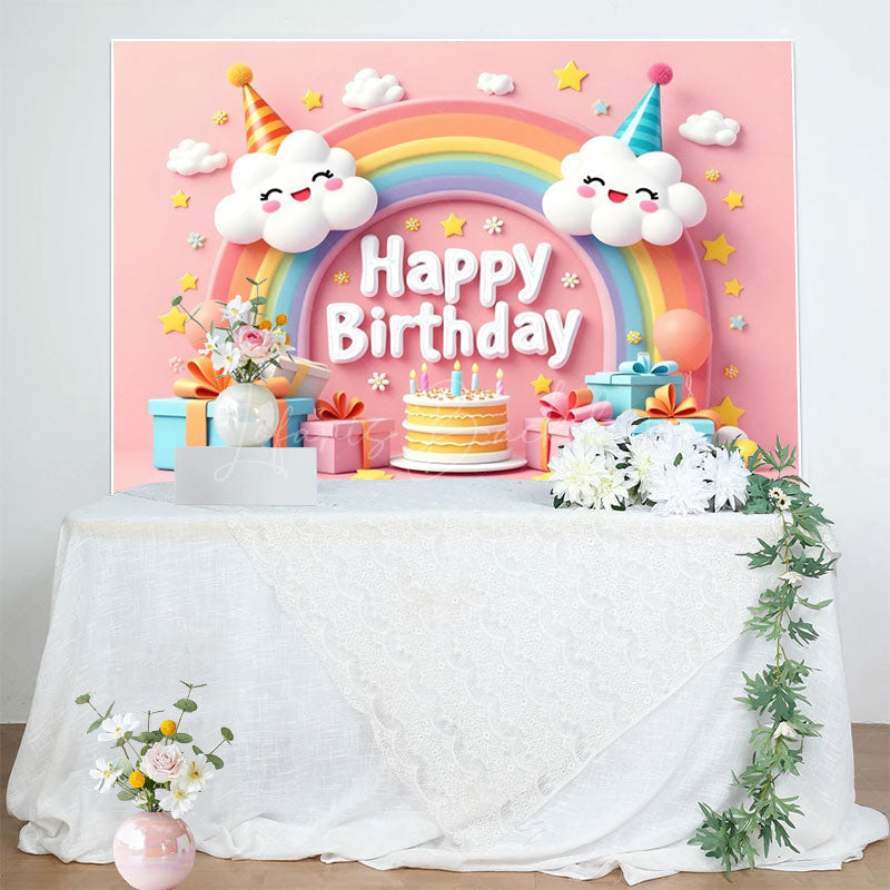 Lofaris Sweet Pink Lovely Rainbow Clouds Birthday Backdrop