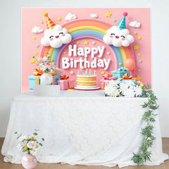 Lofaris Sweet Pink Lovely Rainbow Clouds Birthday Backdrop